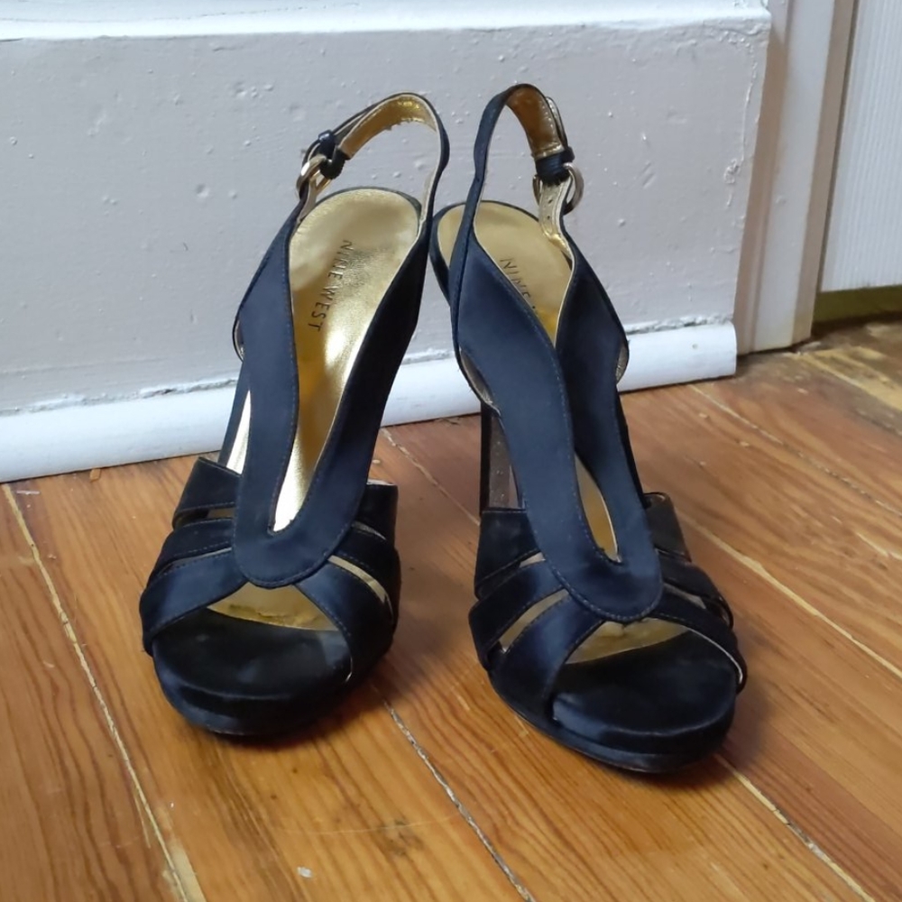 Nine West Satin black 7.5 open toe heel